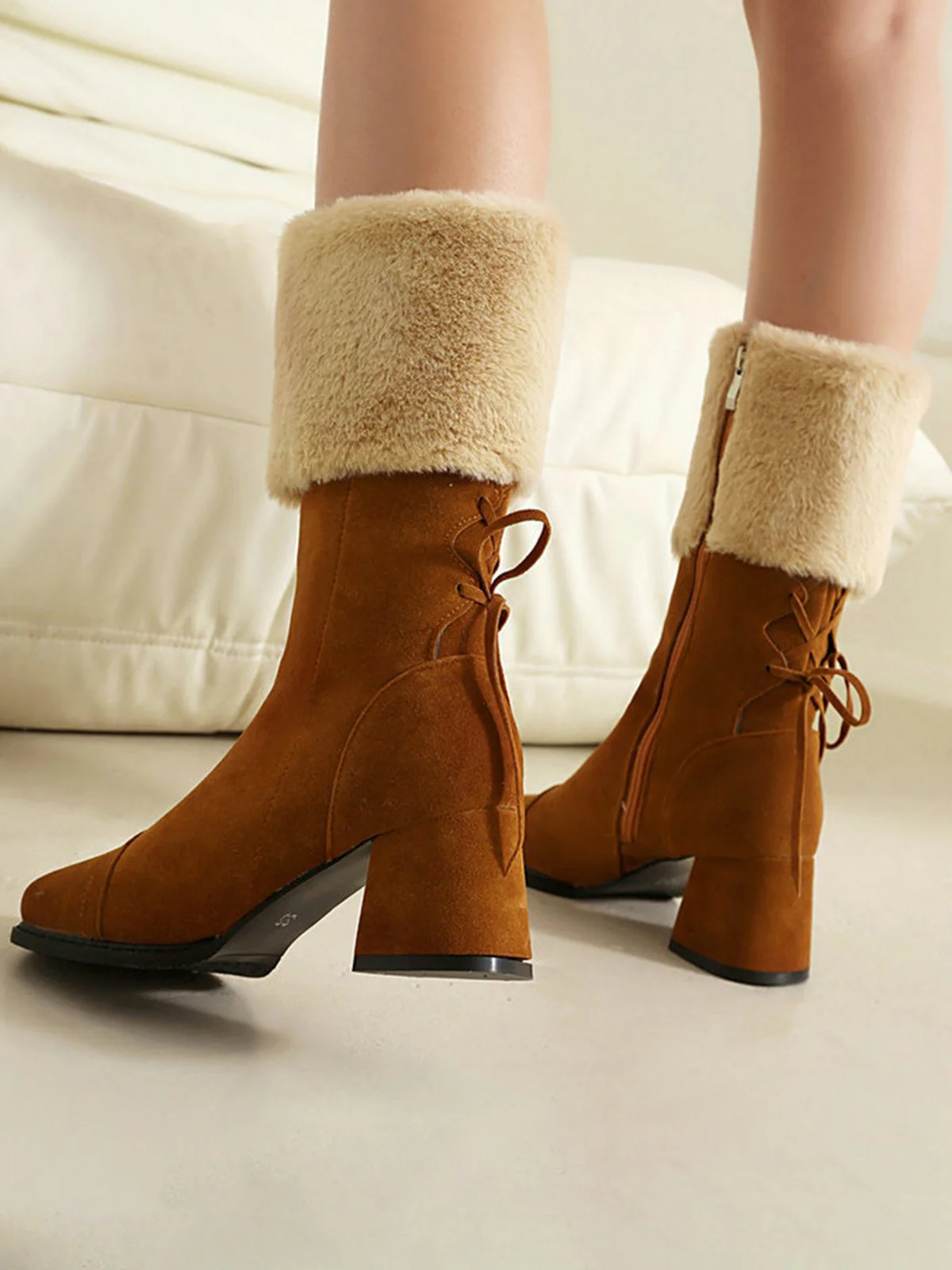Bottes vintage à semelles épaisses en daim contrasté - Image 11
