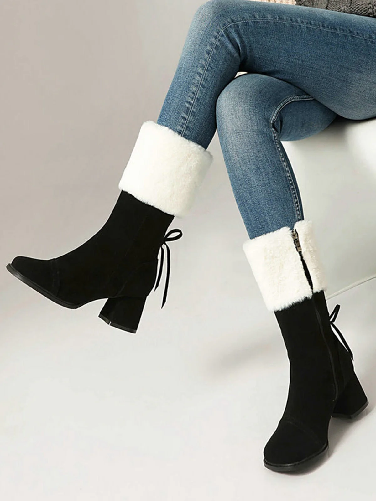 Bottes vintage à semelles épaisses en daim contrasté - Image 3