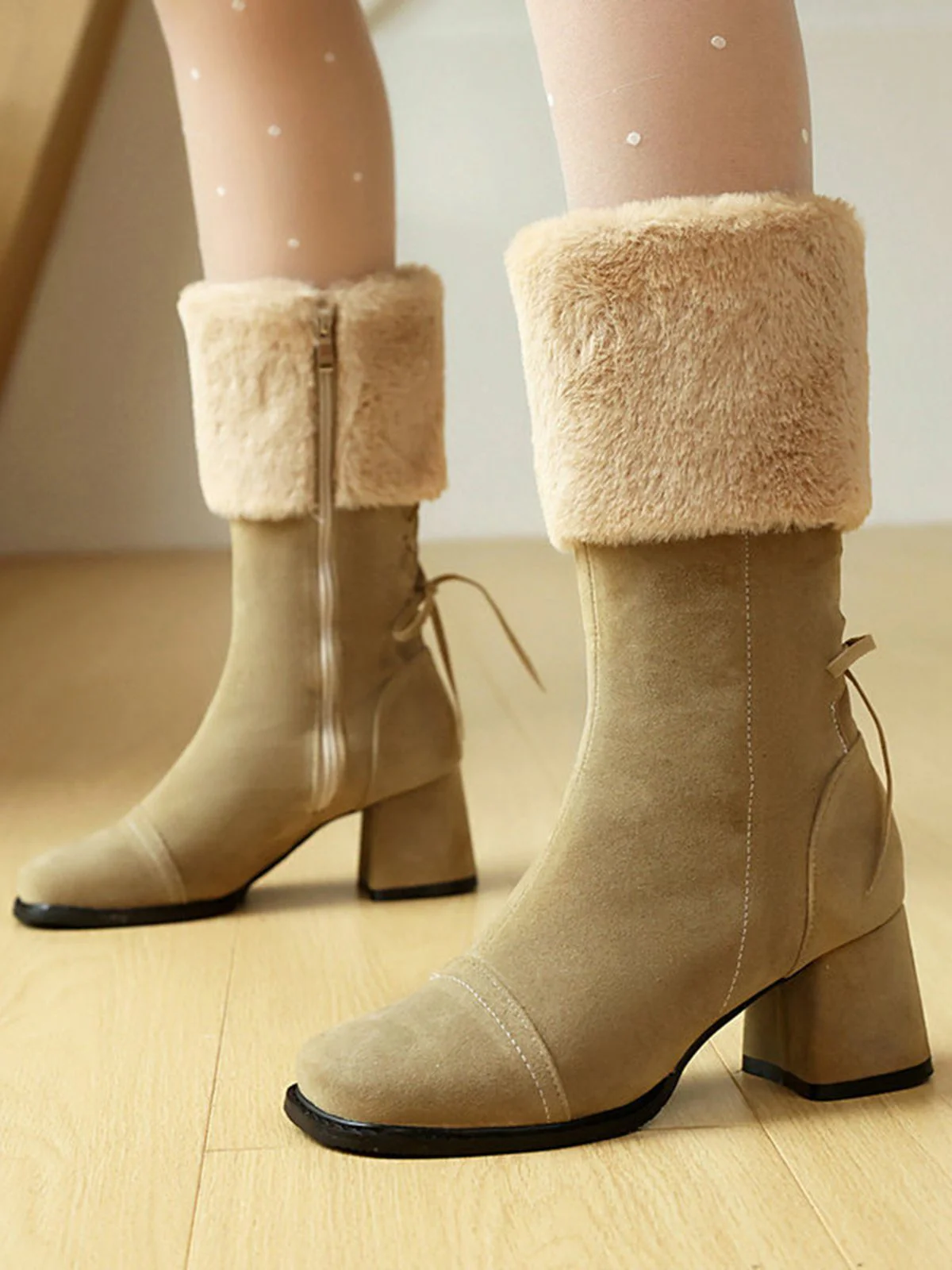Bottes vintage à semelles épaisses en daim contrasté - Image 5