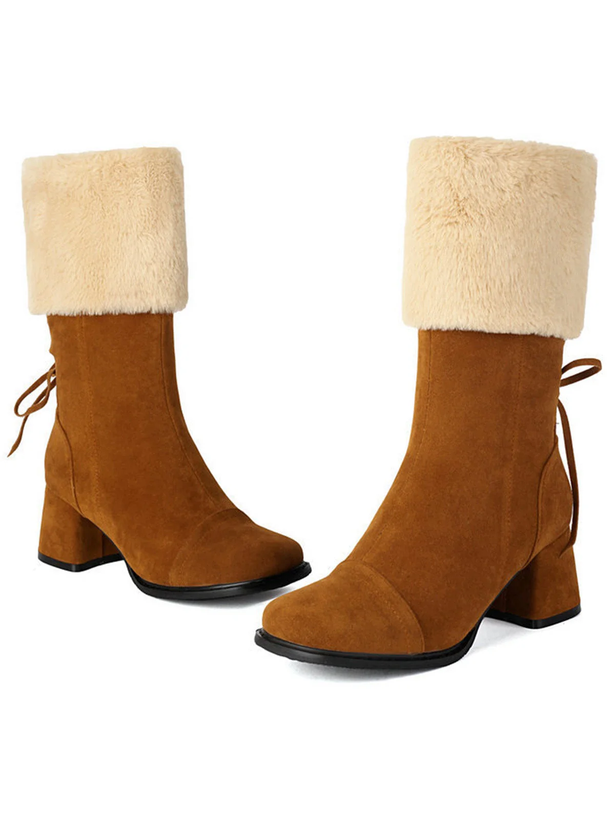 Bottes vintage à semelles épaisses en daim contrasté - Image 9