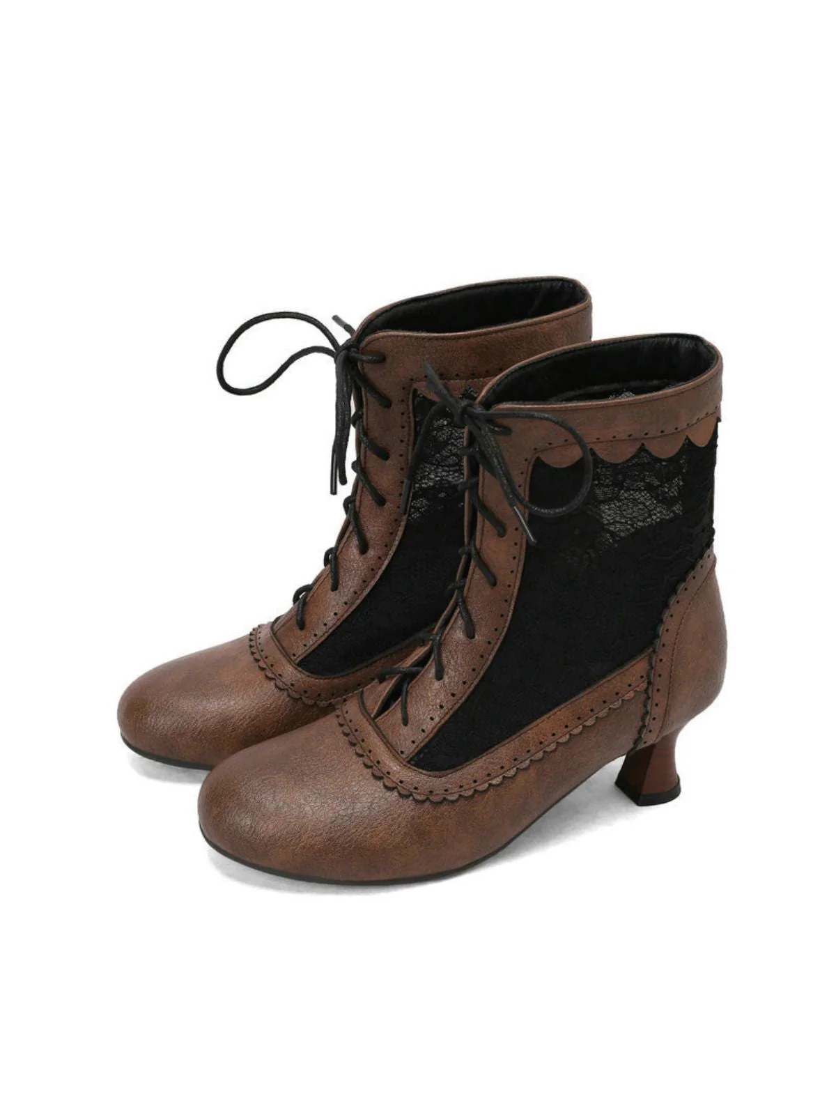 Bottes vintage petits talons dentelle florale