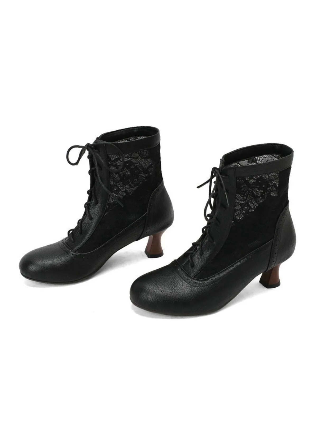 Bottes vintage petits talons dentelle florale - Image 10