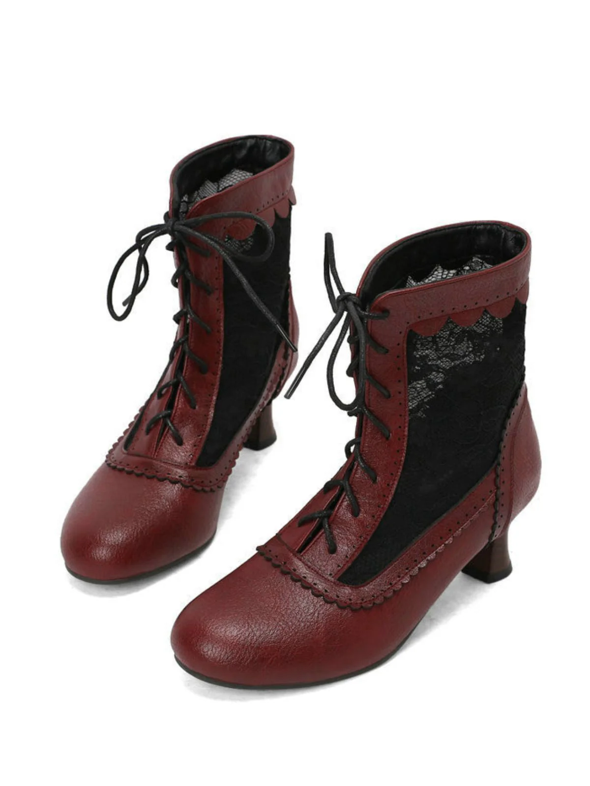 Bottes vintage petits talons dentelle florale - Image 5