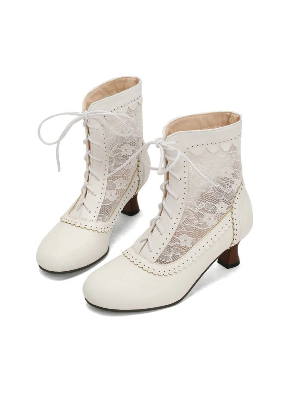 Bottes vintage petits talons dentelle florale - Image 7