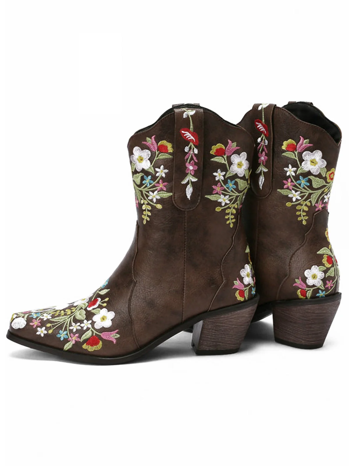 Bottes vintage pointues à talons compensés brodées de fleurs - Image 3