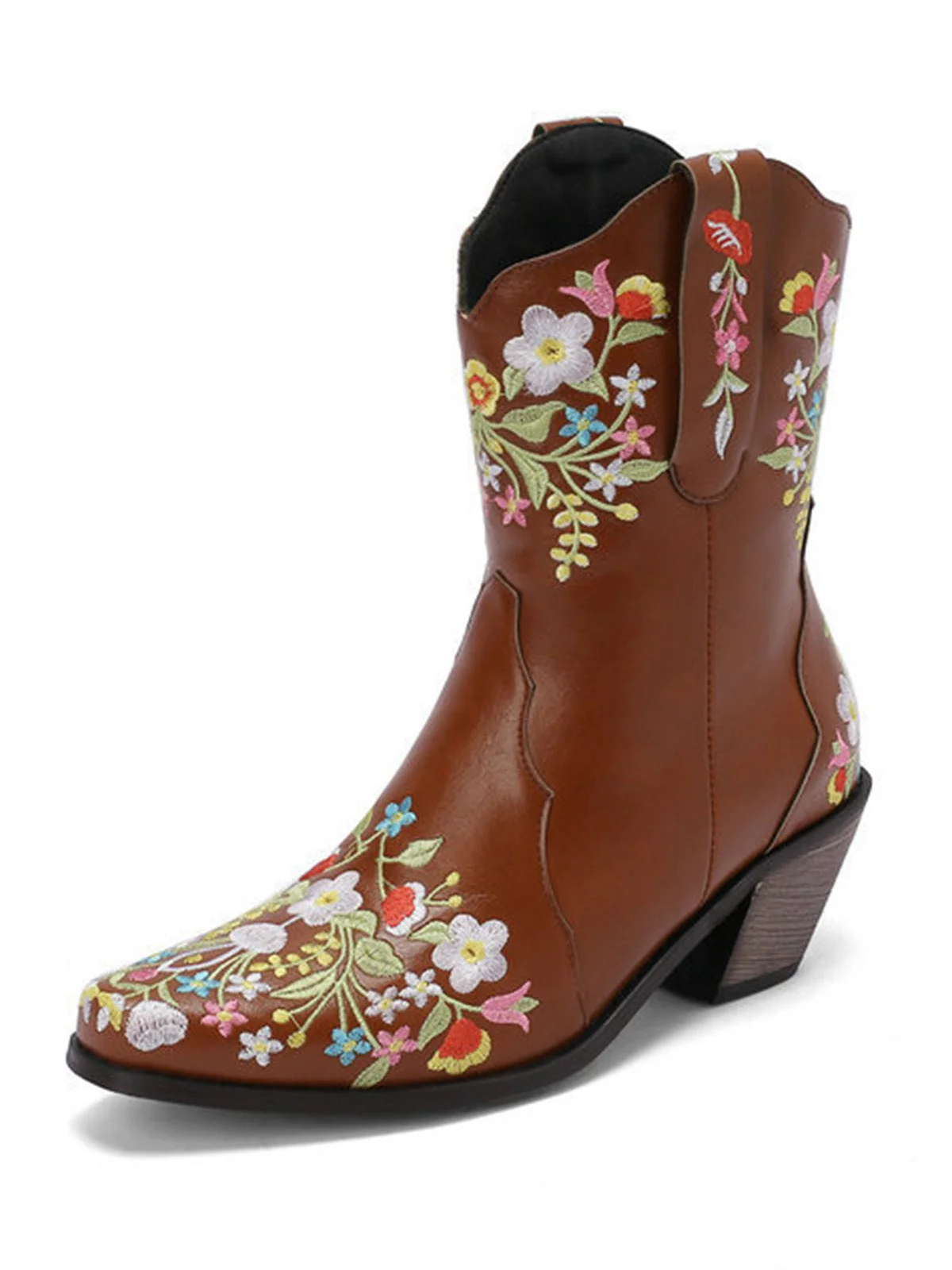 Bottes vintage pointues à talons compensés brodées de fleurs - Image 5