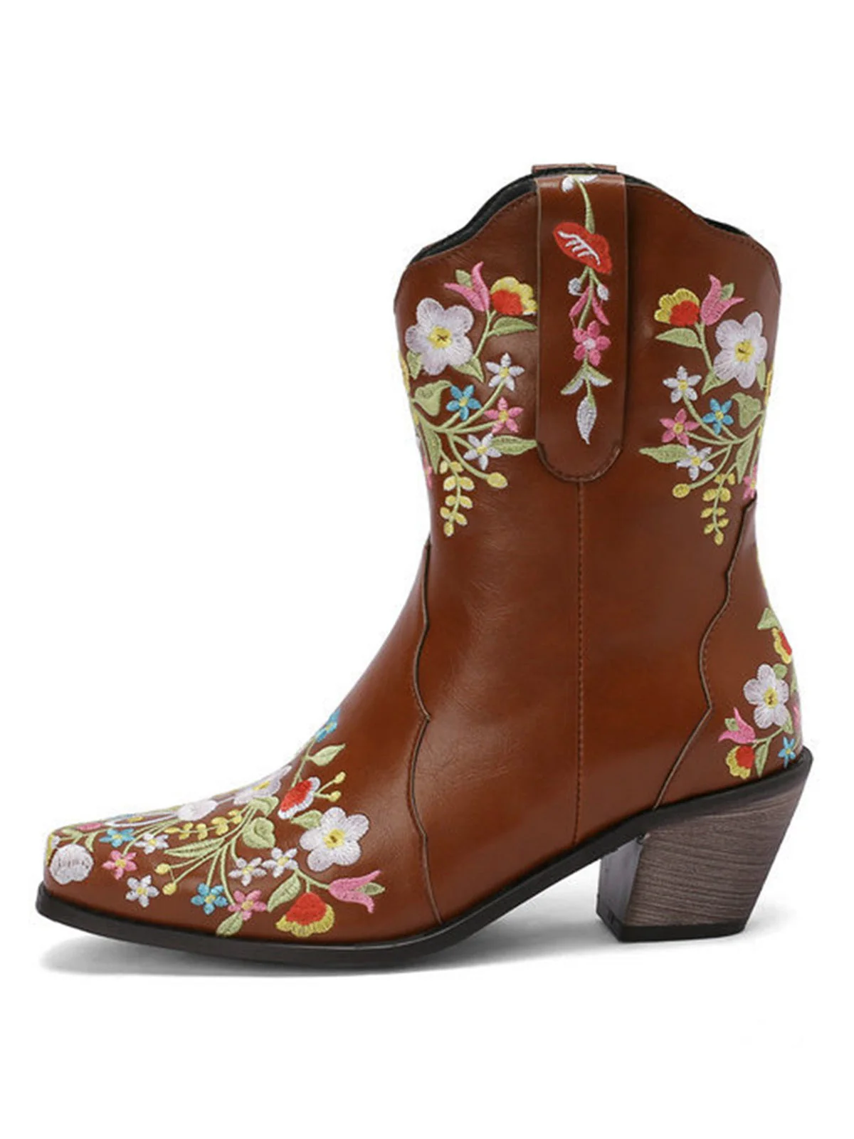 Bottes vintage pointues à talons compensés brodées de fleurs - Image 6