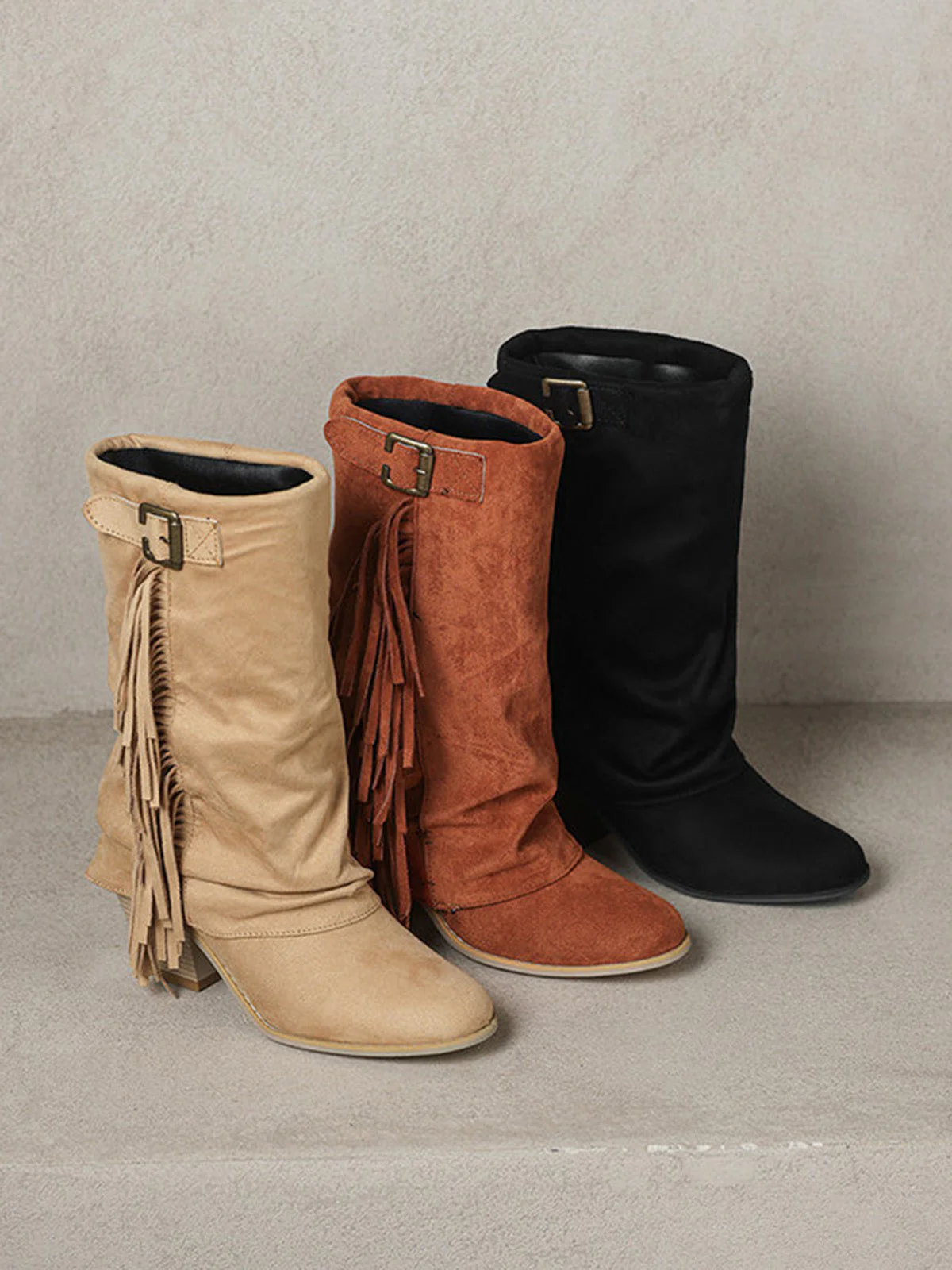 Bottes western vintage franges hauteur mi-mollet