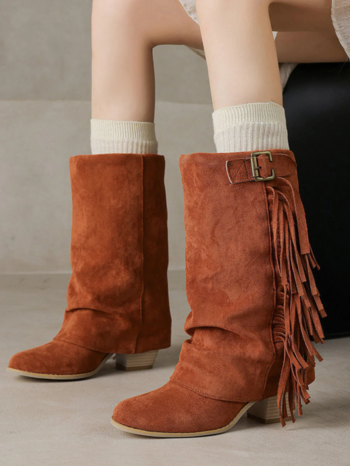 Bottes western vintage franges hauteur mi-mollet - Image 13