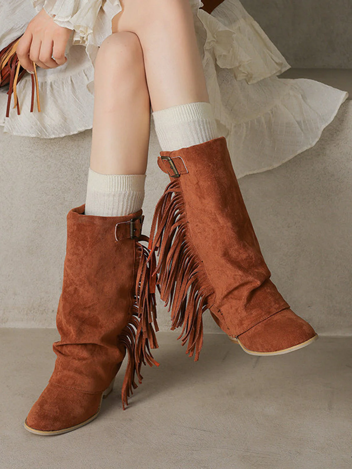 Bottes western vintage franges hauteur mi-mollet - Image 16