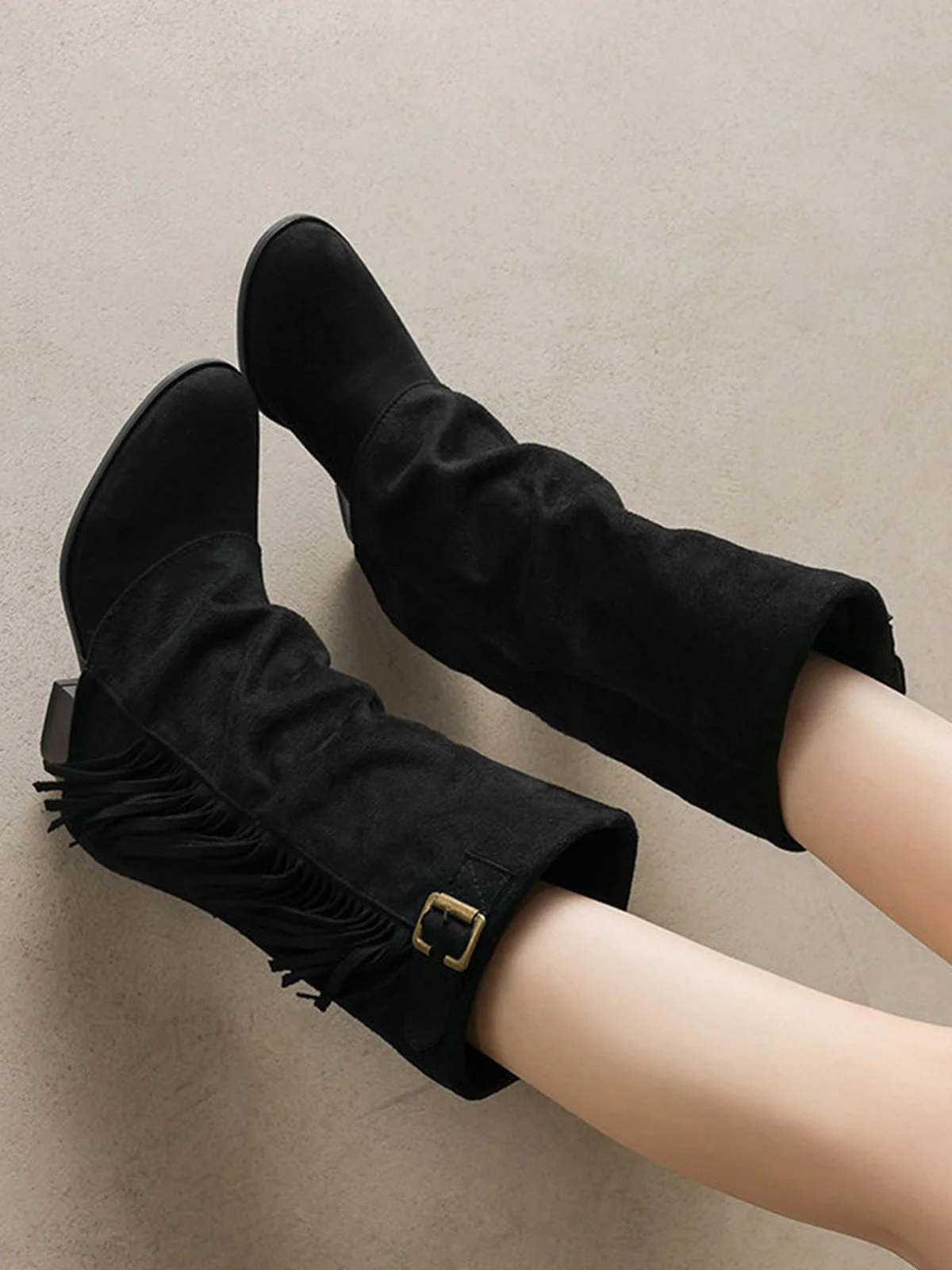 Bottes western vintage franges hauteur mi-mollet - Image 8