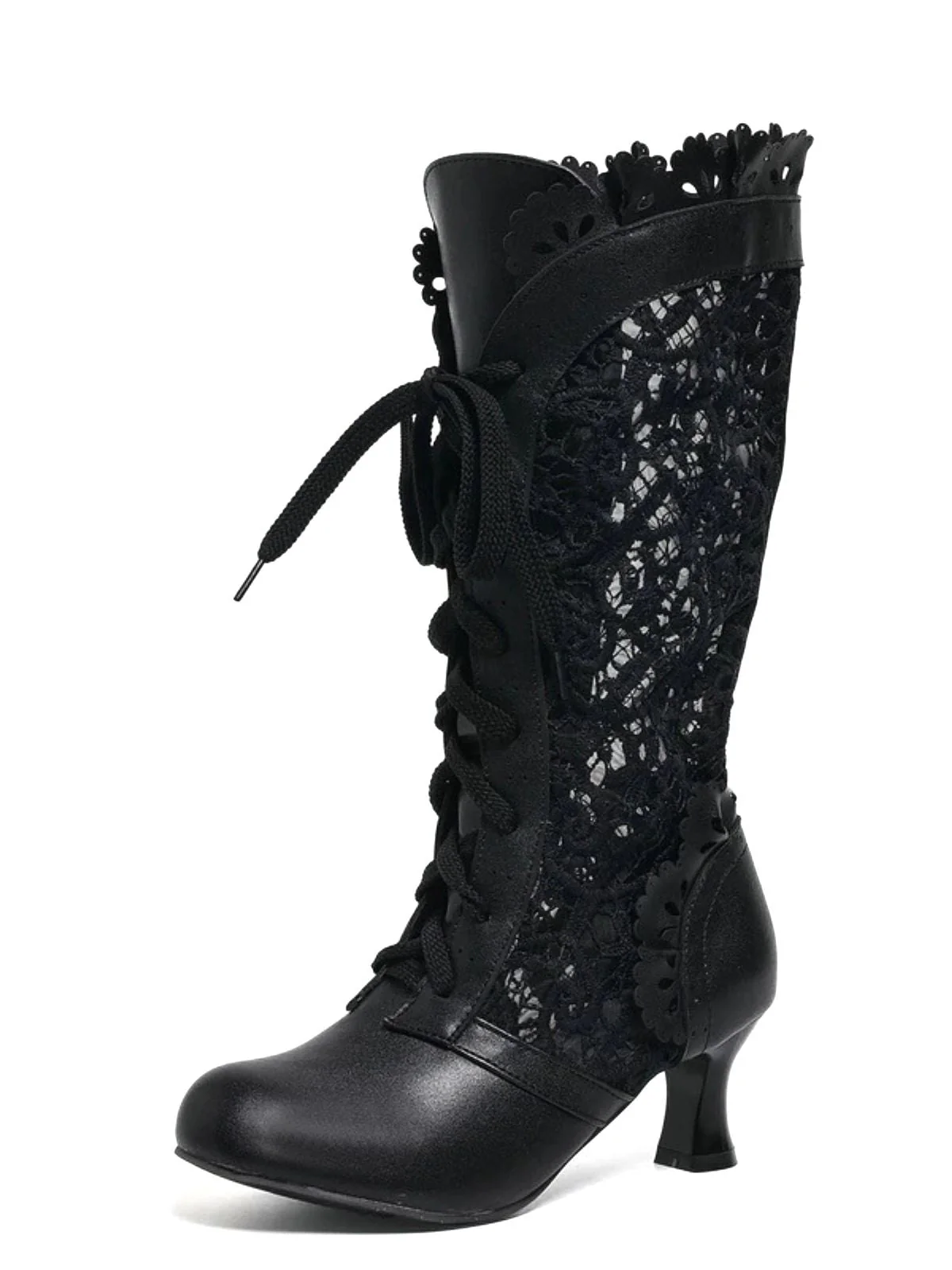 Bottines à lacets style victorien en dentelle à petits talons - Image 2