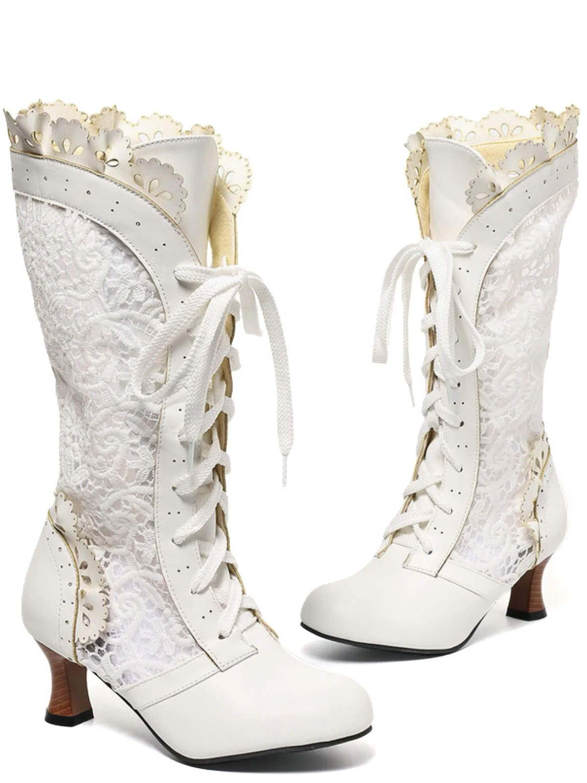 Bottines à lacets style victorien en dentelle à petits talons - Image 4