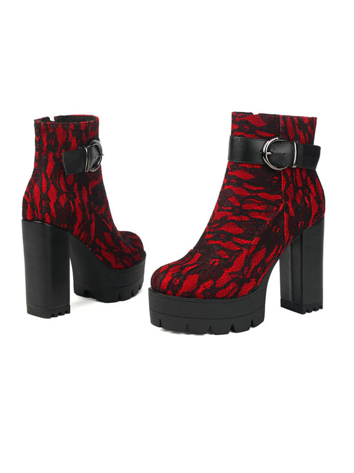 Bottines à plateforme et talons épais en dentelle vintage - Image 10