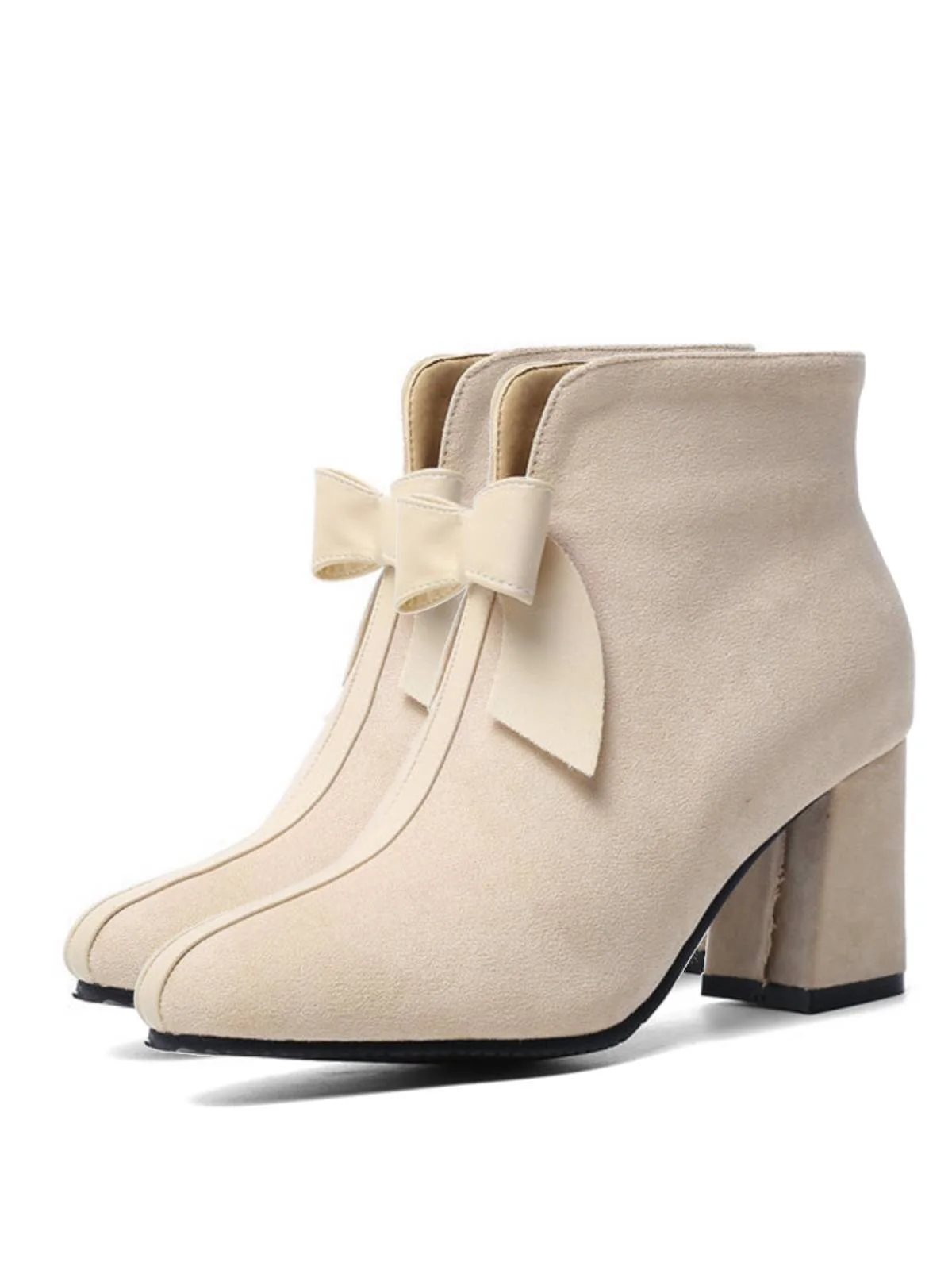 Bottines à talons épais en peluche courtes et solides rétro - Image 3