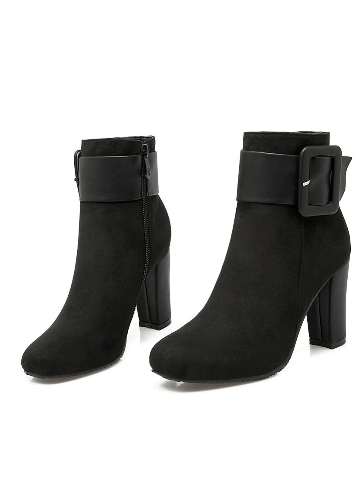 Bottines à Talons Épais Rétro à Ceinture Unie - Image 6