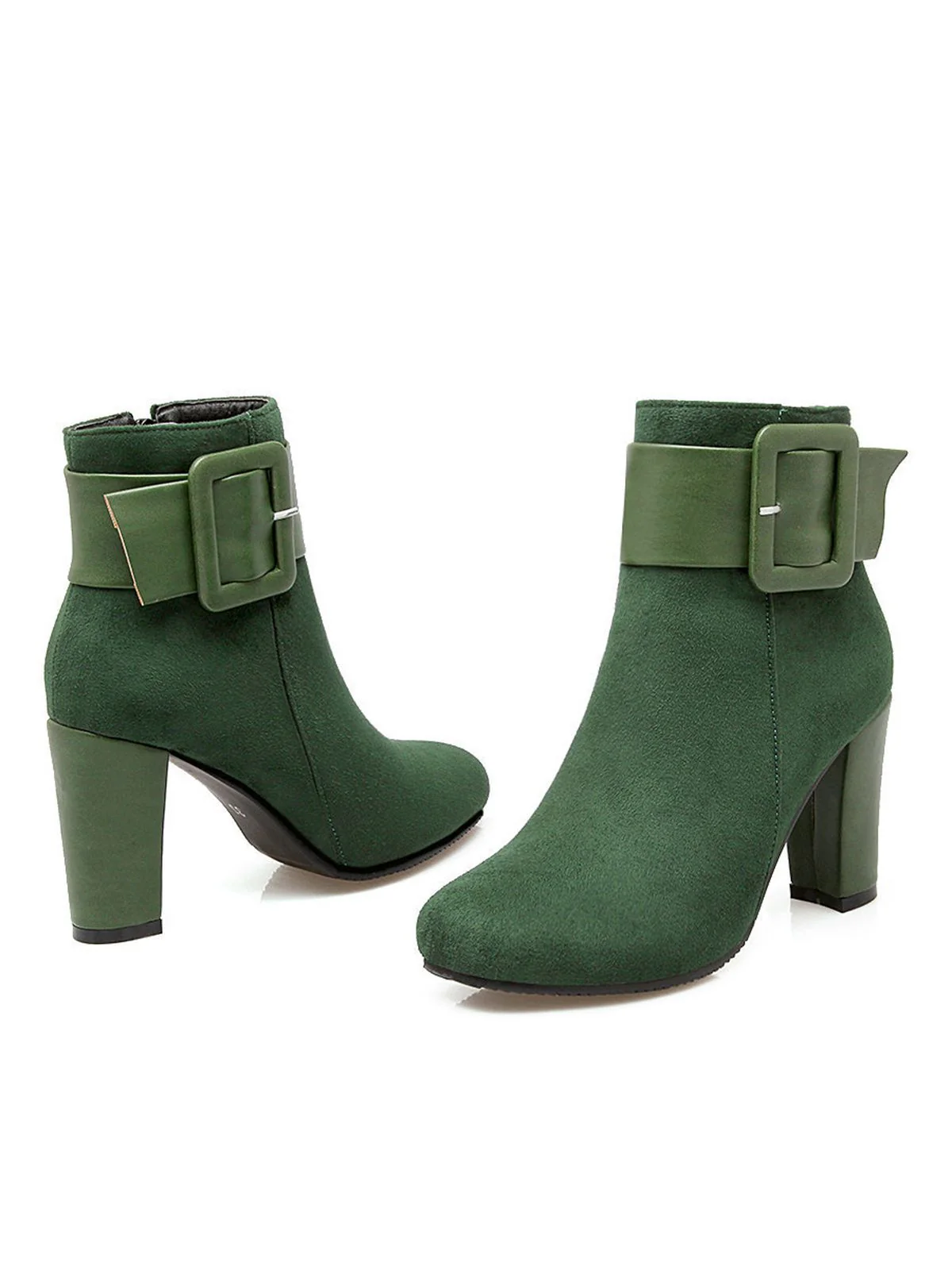 Bottines à Talons Épais Rétro à Ceinture Unie - Image 7