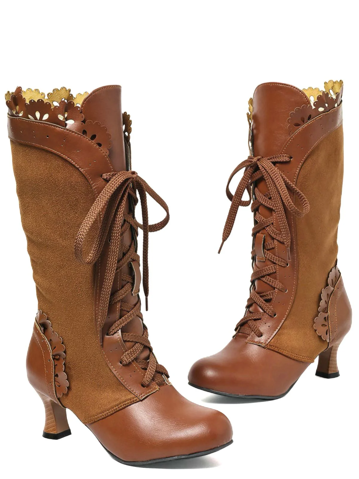 Bottines brogues vintage à lacets et talon mi-haut