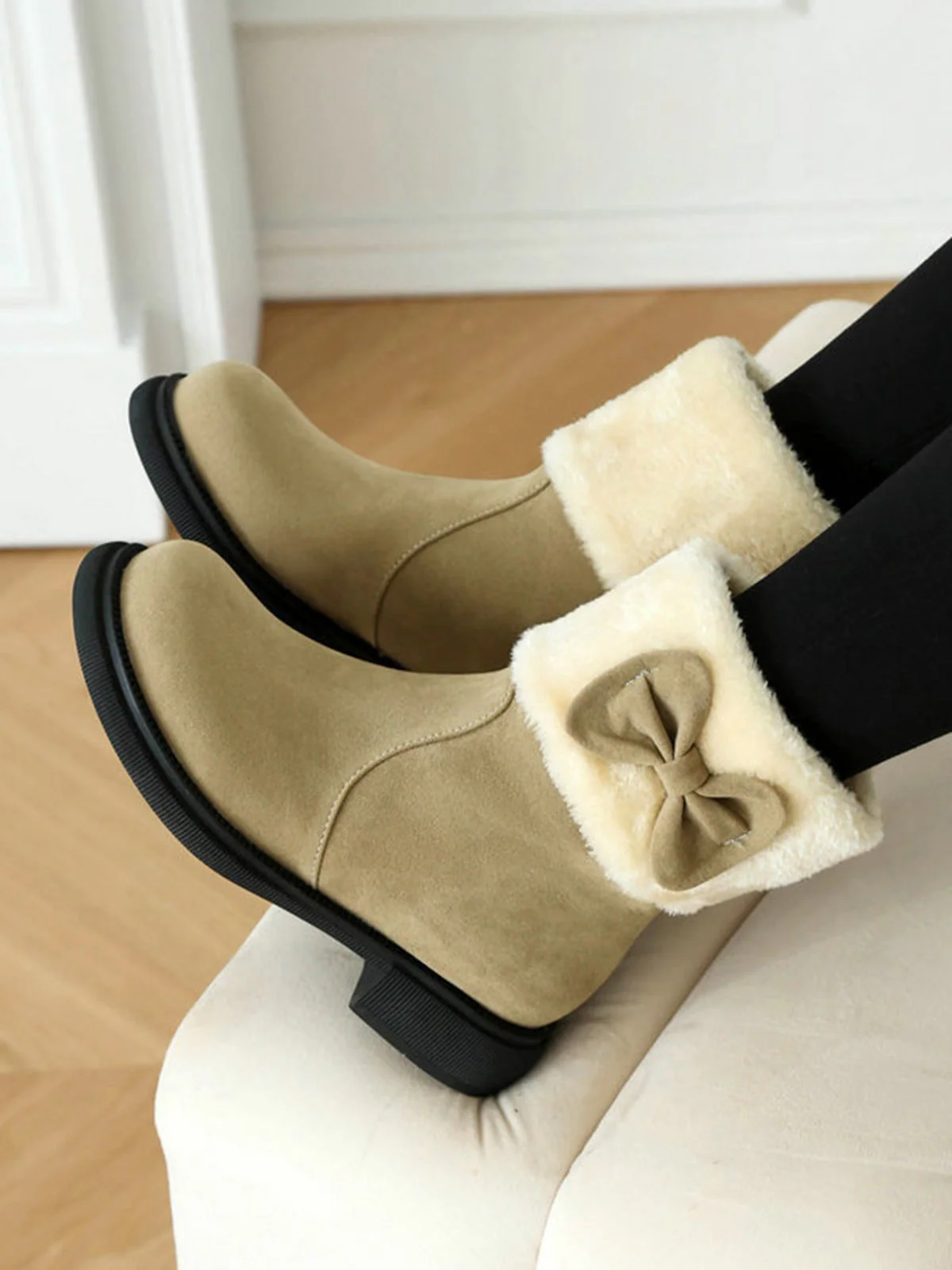 Bottines d'hiver à bout rond et nœud orné de peluche - Image 12
