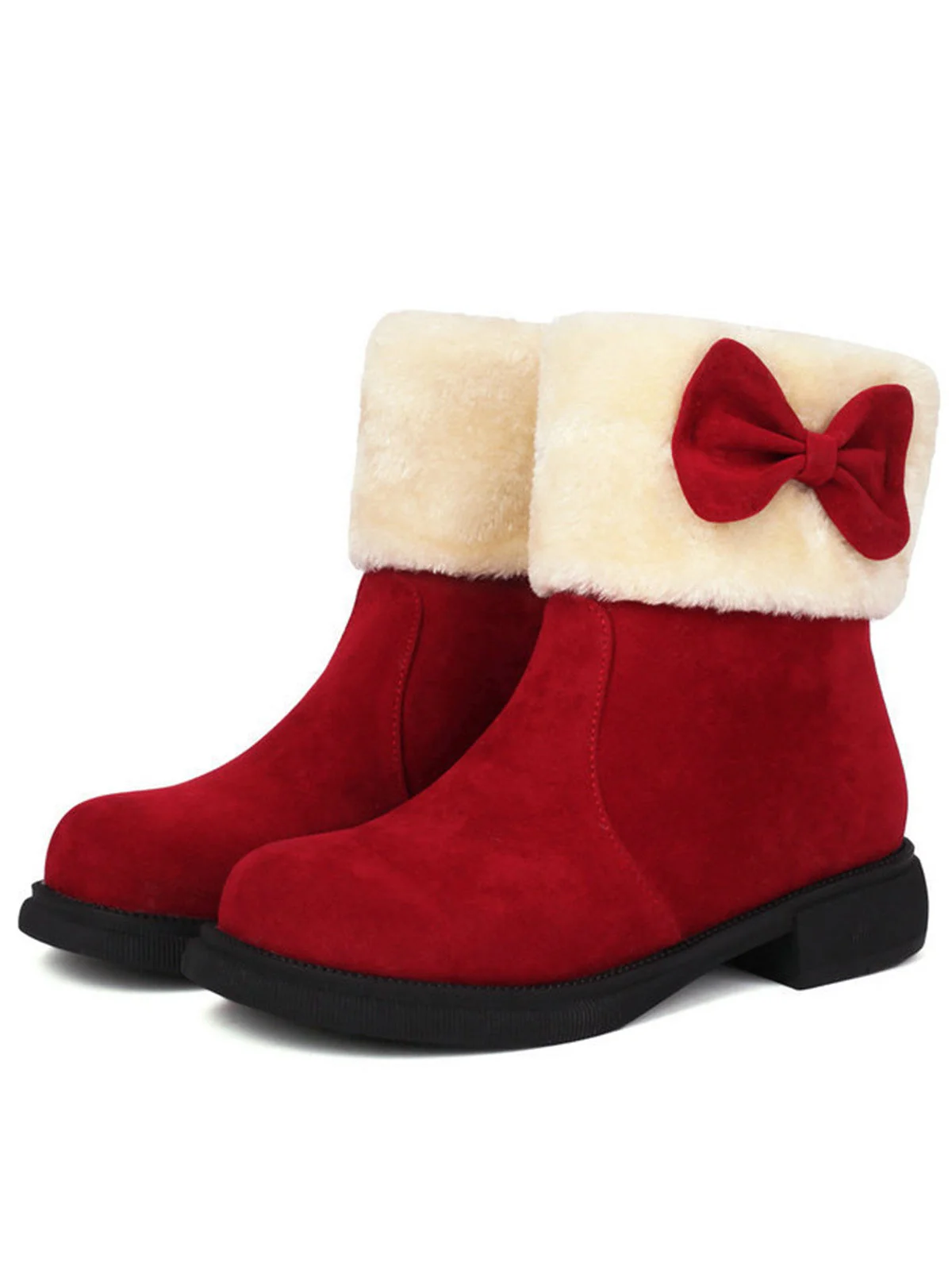 Bottines d'hiver à bout rond et nœud orné de peluche - Image 4