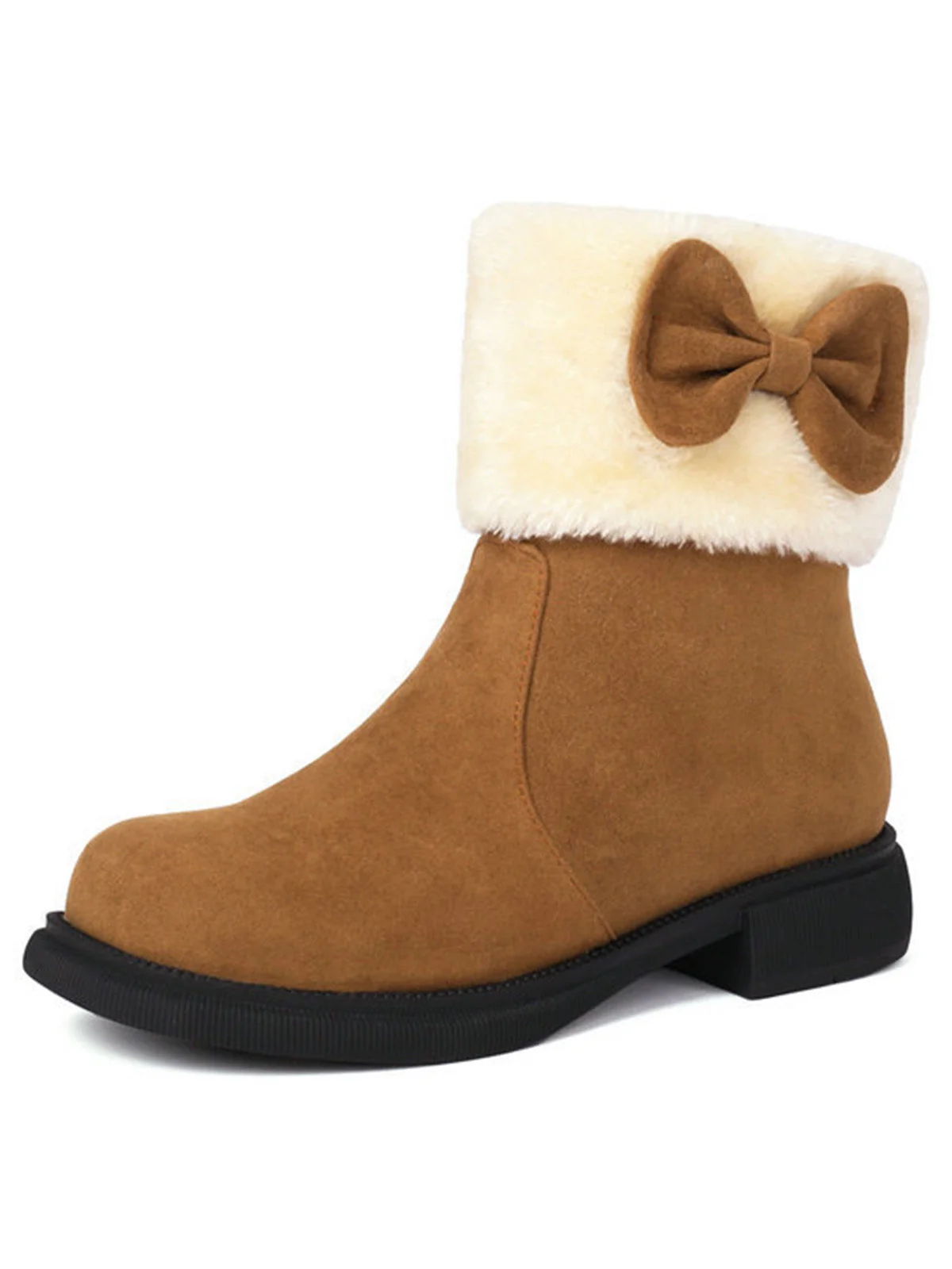 Bottines d'hiver à bout rond et nœud orné de peluche - Image 5