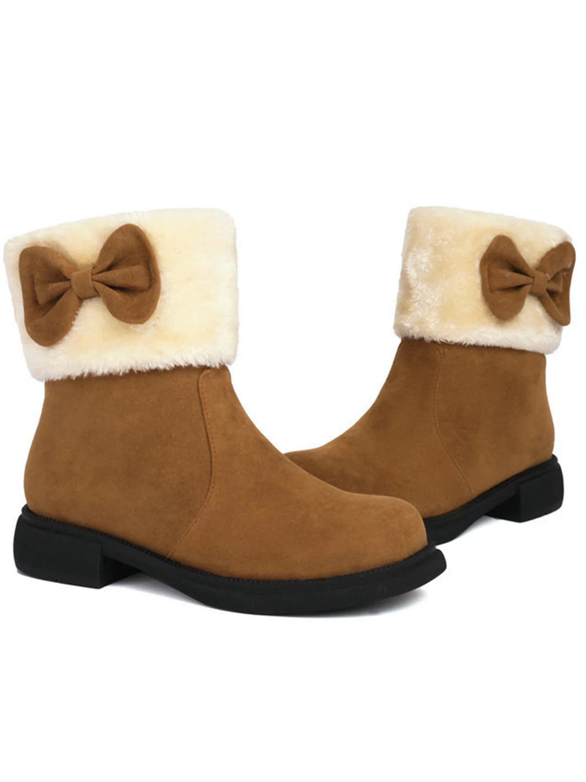 Bottines d'hiver à bout rond et nœud orné de peluche - Image 7
