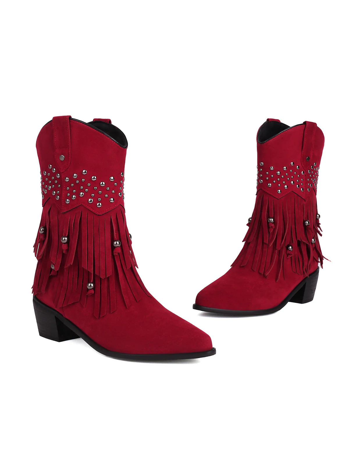 Bottines en daim pointues à rivets et pompons - Image 10