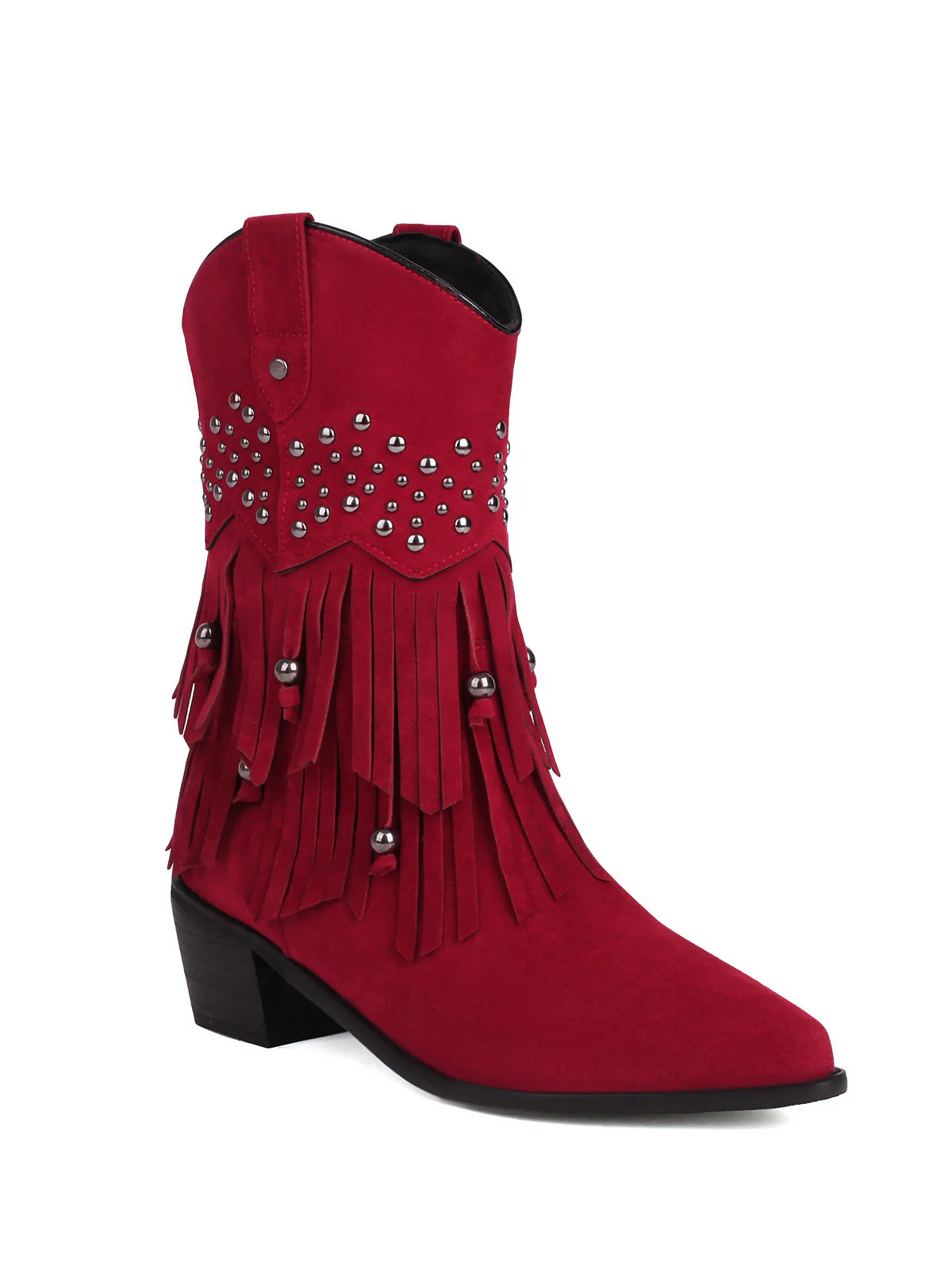 Bottines en daim pointues à rivets et pompons - Image 11