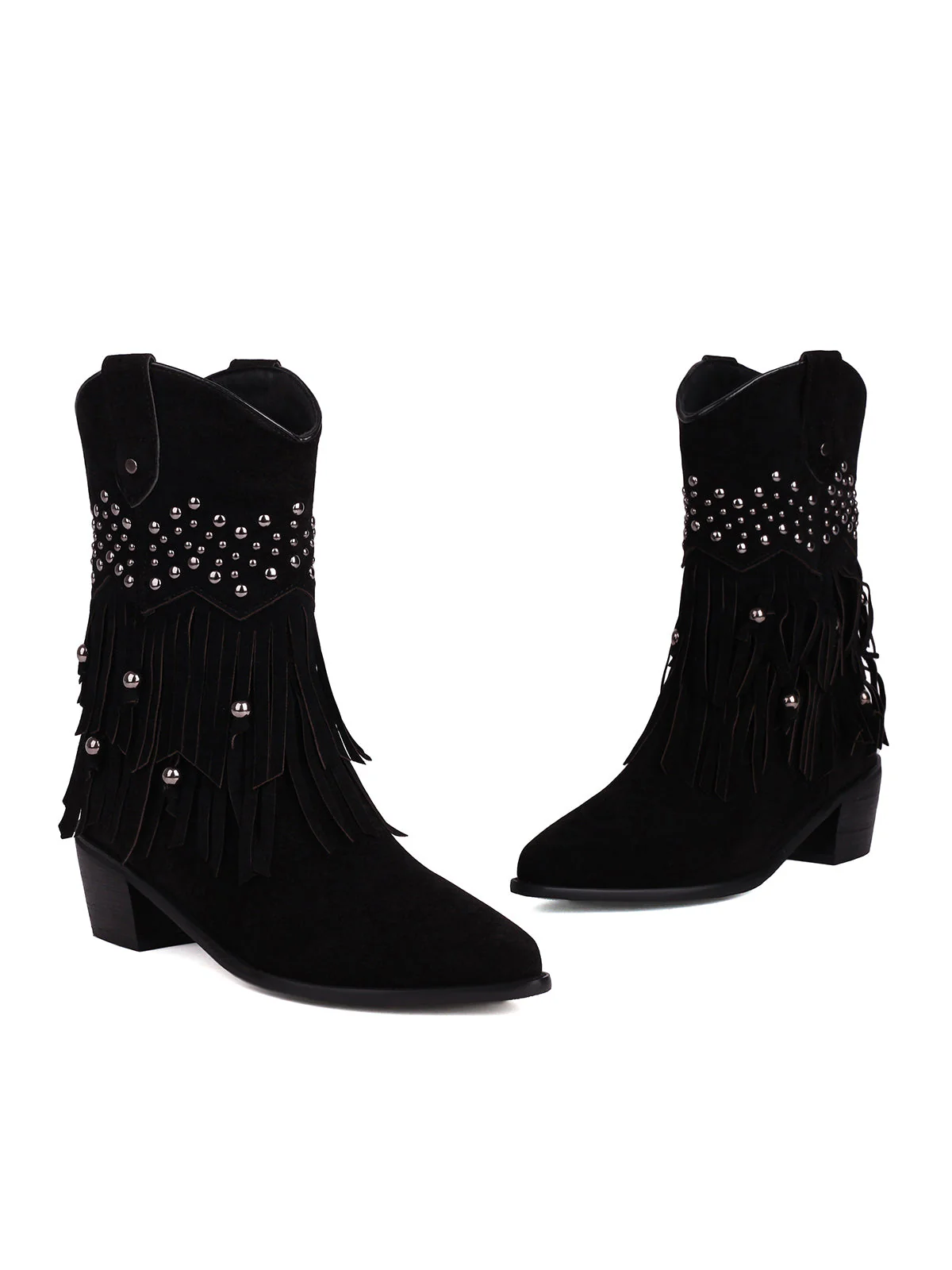 Bottines en daim pointues à rivets et pompons - Image 6