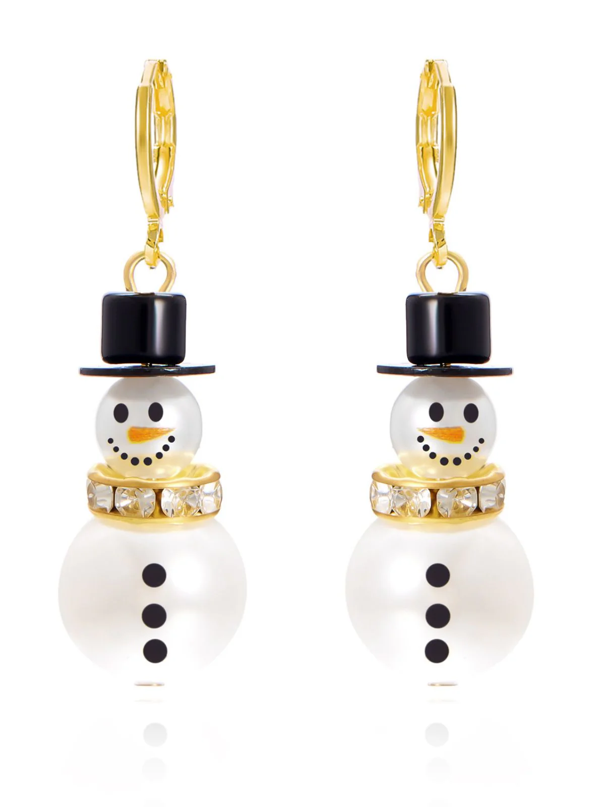 Boucles d'oreilles bonhomme de neige en strass flocons de neige et perles - Image 5