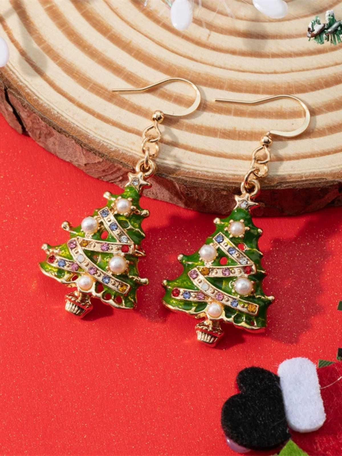 Boucles d'oreilles en forme d'arbre de Noël avec perles d'huile