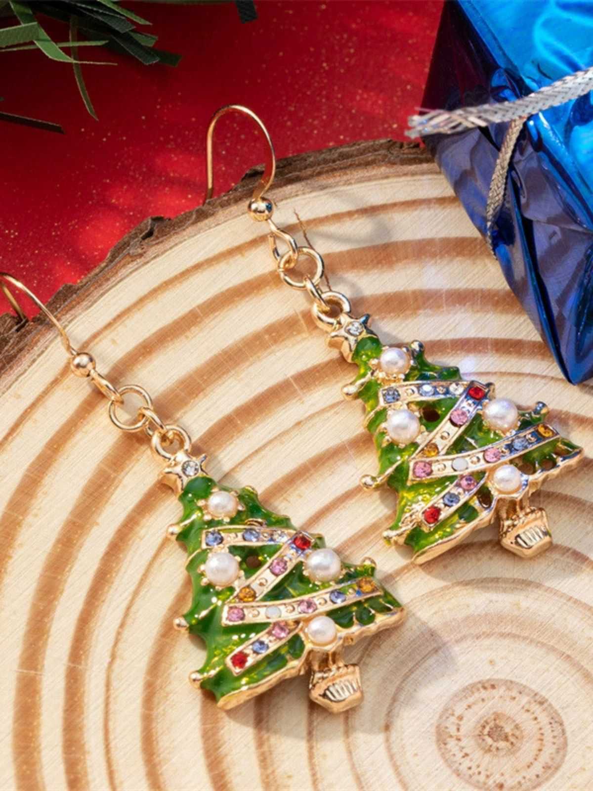 Boucles d'oreilles en forme d'arbre de Noël avec perles d'huile - Image 3