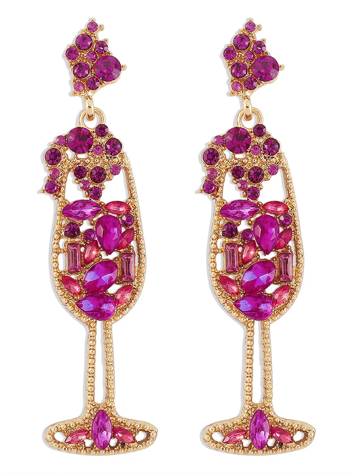 Boucles d'oreilles en forme de verre à champagne perles et pierres précieuses