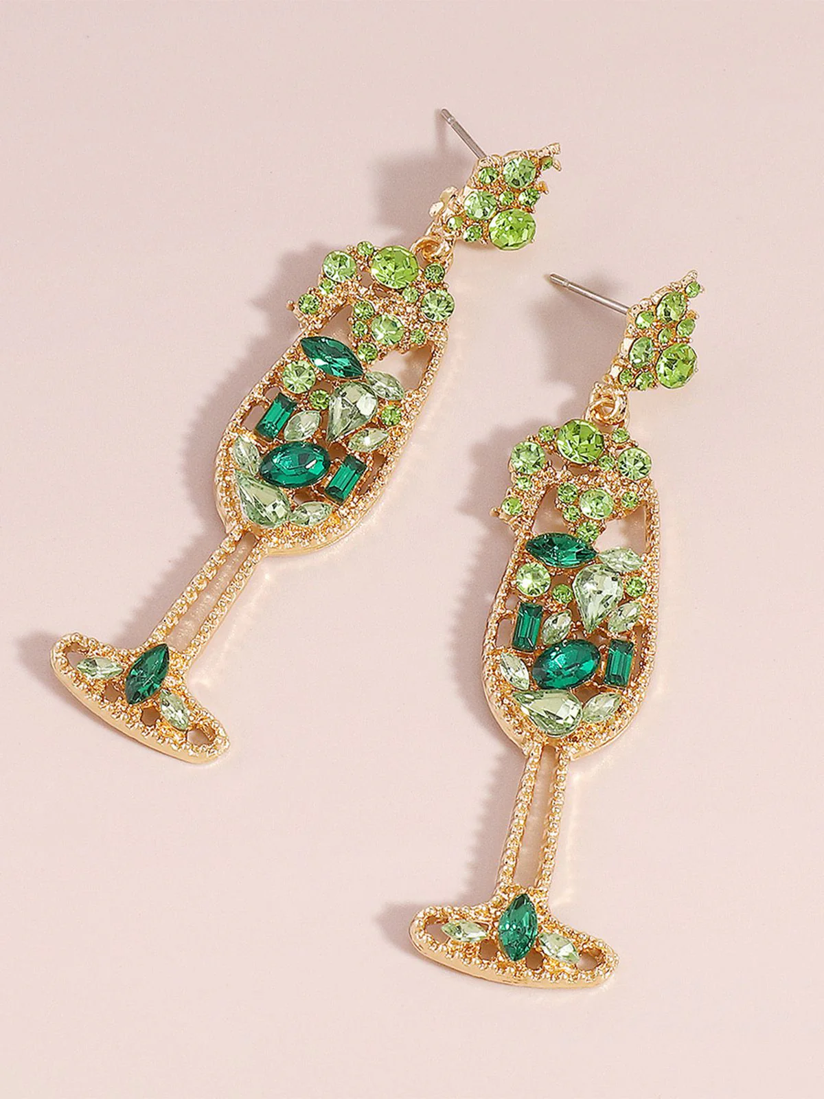 Boucles d'oreilles en forme de verre à champagne perles et pierres précieuses - Image 10