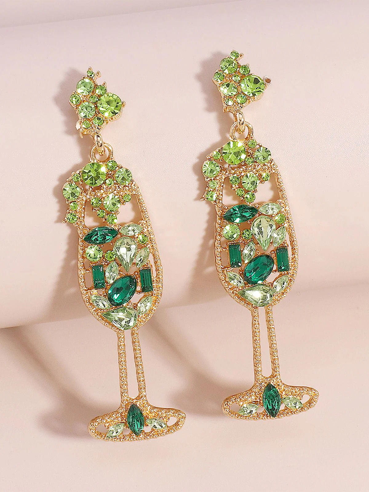 Boucles d'oreilles en forme de verre à champagne perles et pierres précieuses - Image 11