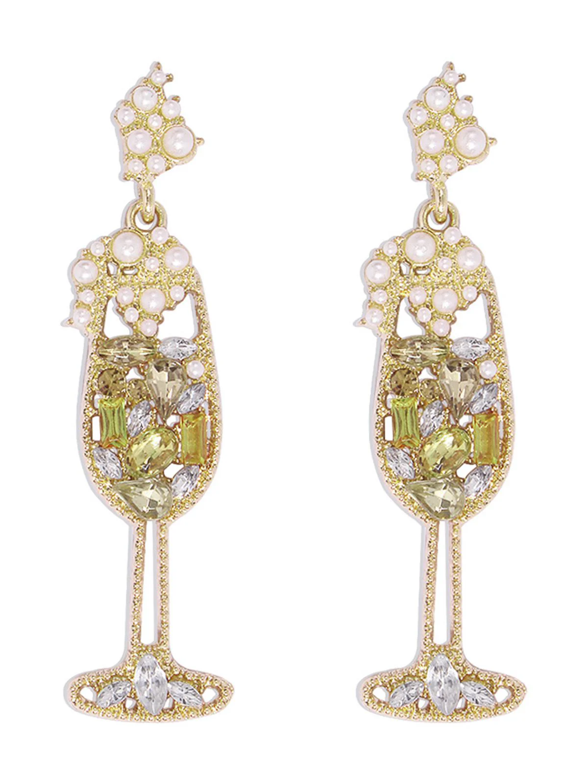 Boucles d'oreilles en forme de verre à champagne perles et pierres précieuses - Image 13