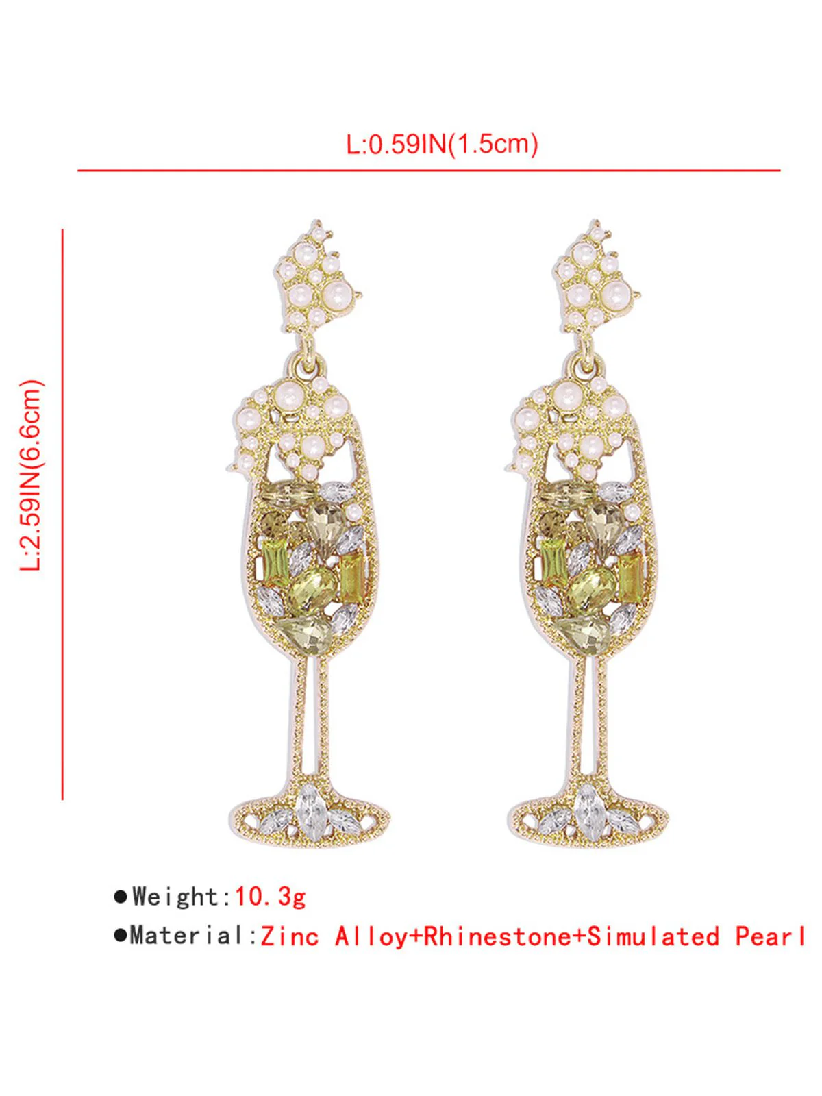 Boucles d'oreilles en forme de verre à champagne perles et pierres précieuses - Image 15