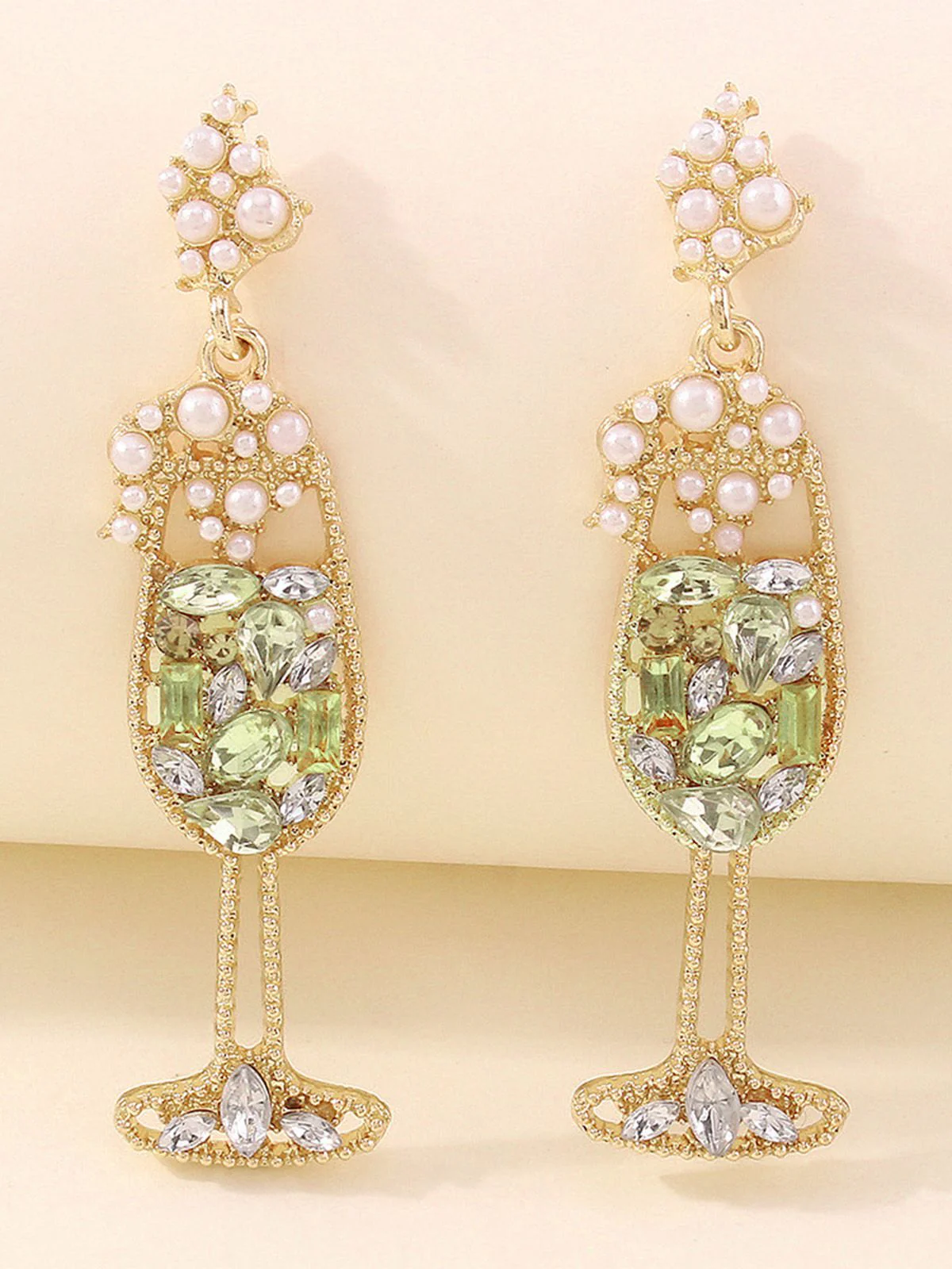 Boucles d'oreilles en forme de verre à champagne perles et pierres précieuses - Image 16