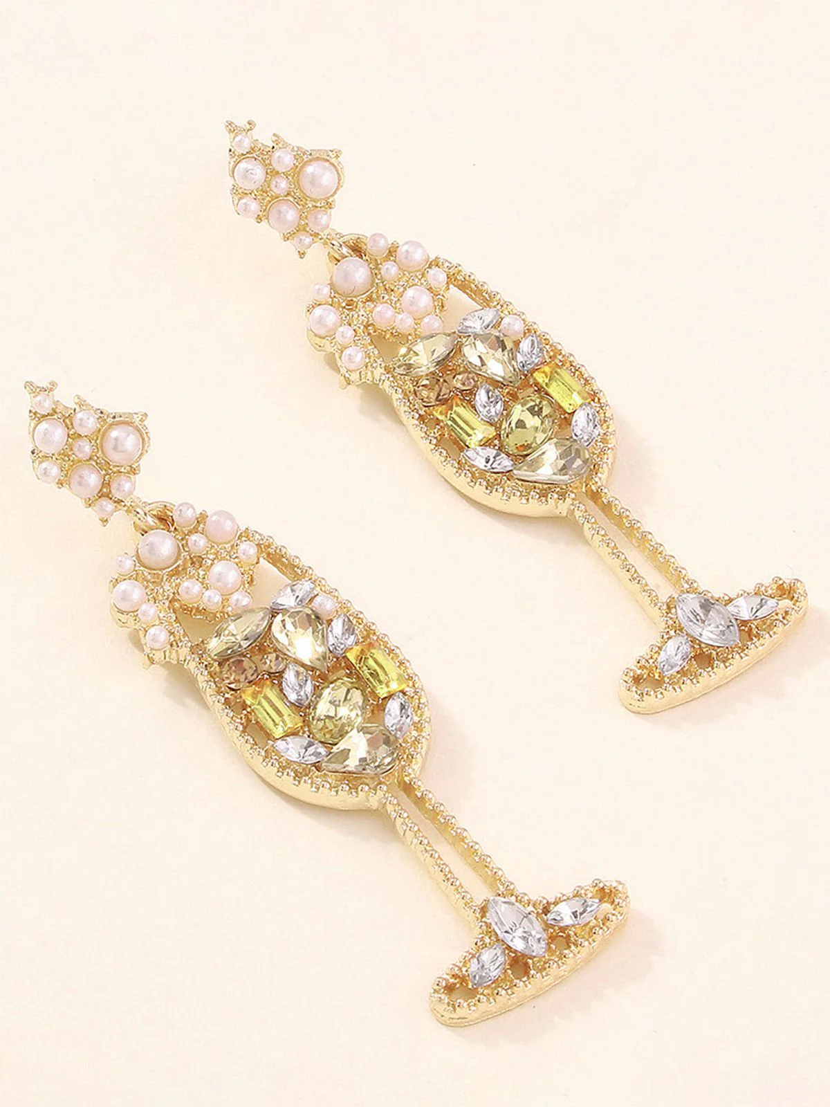 Boucles d'oreilles en forme de verre à champagne perles et pierres précieuses - Image 17
