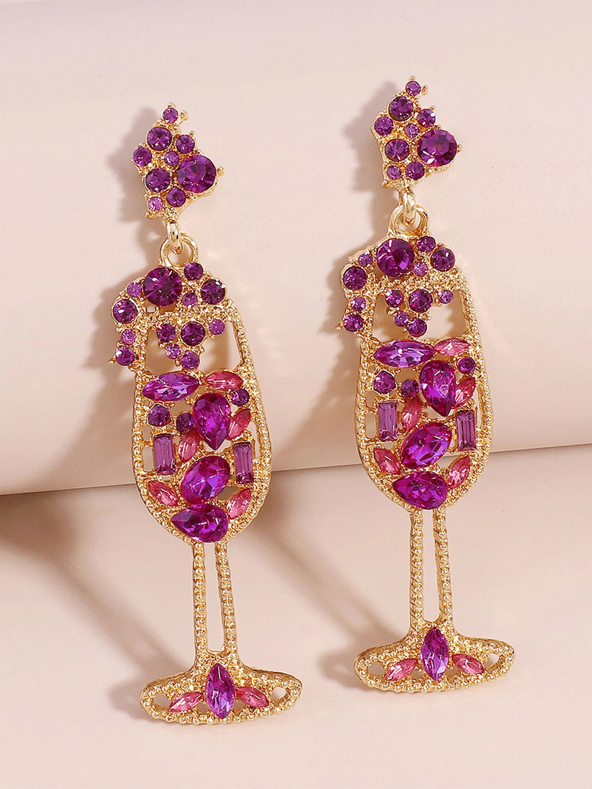 Boucles d'oreilles en forme de verre à champagne perles et pierres précieuses - Image 2