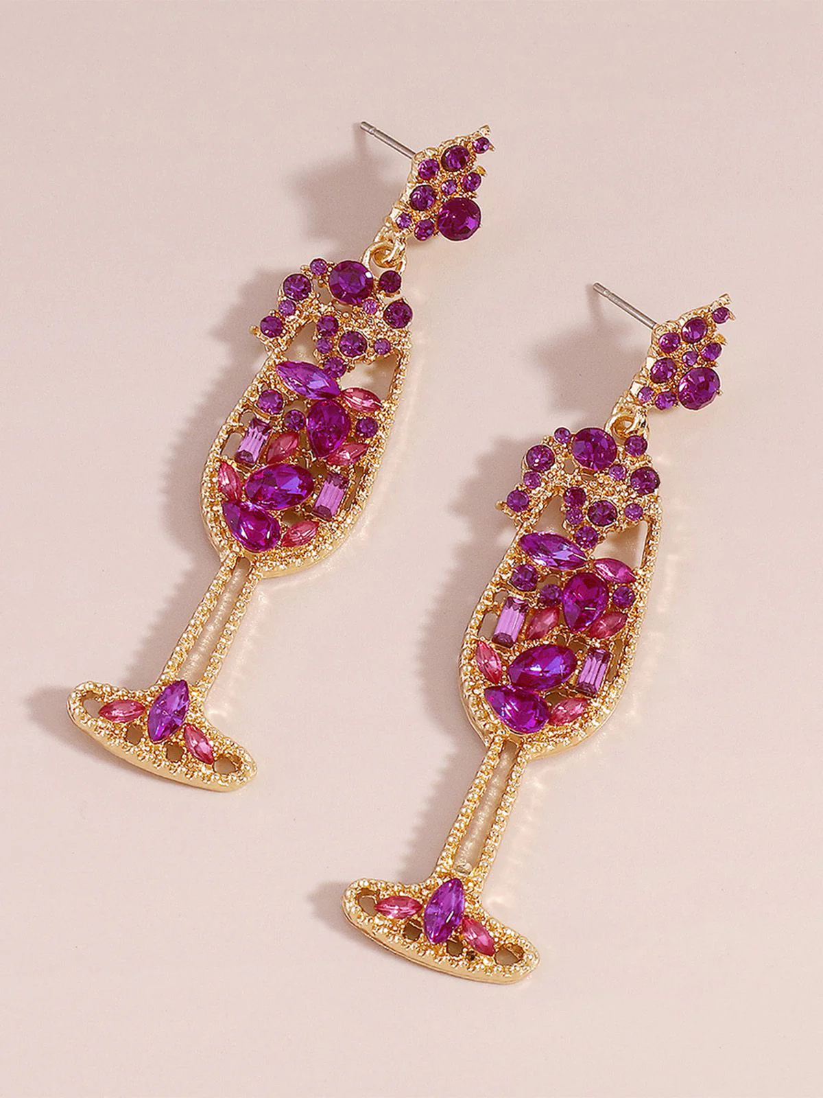 Boucles d'oreilles en forme de verre à champagne perles et pierres précieuses - Image 3
