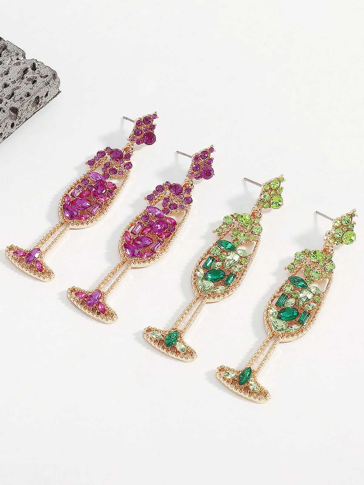 Boucles d'oreilles en forme de verre à champagne perles et pierres précieuses - Image 4