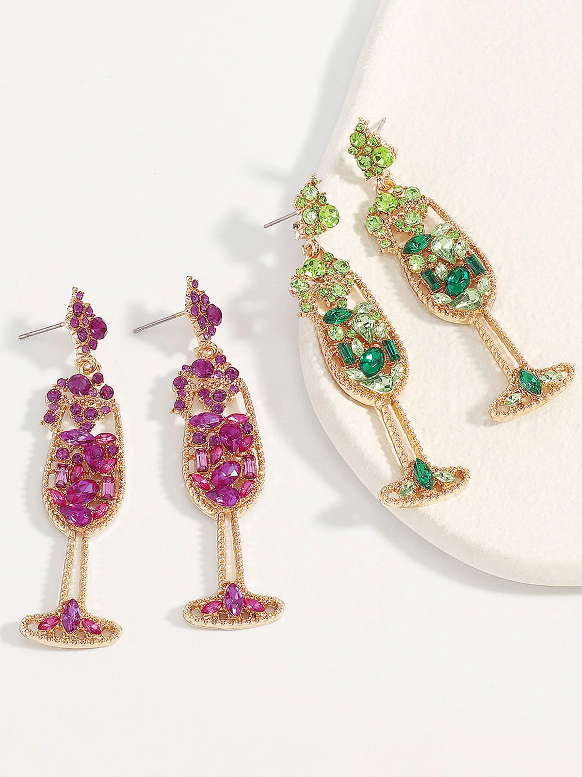 Boucles d'oreilles en forme de verre à champagne perles et pierres précieuses - Image 5