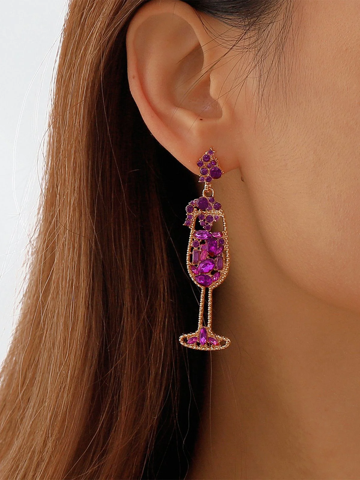 Boucles d'oreilles en forme de verre à champagne perles et pierres précieuses - Image 6