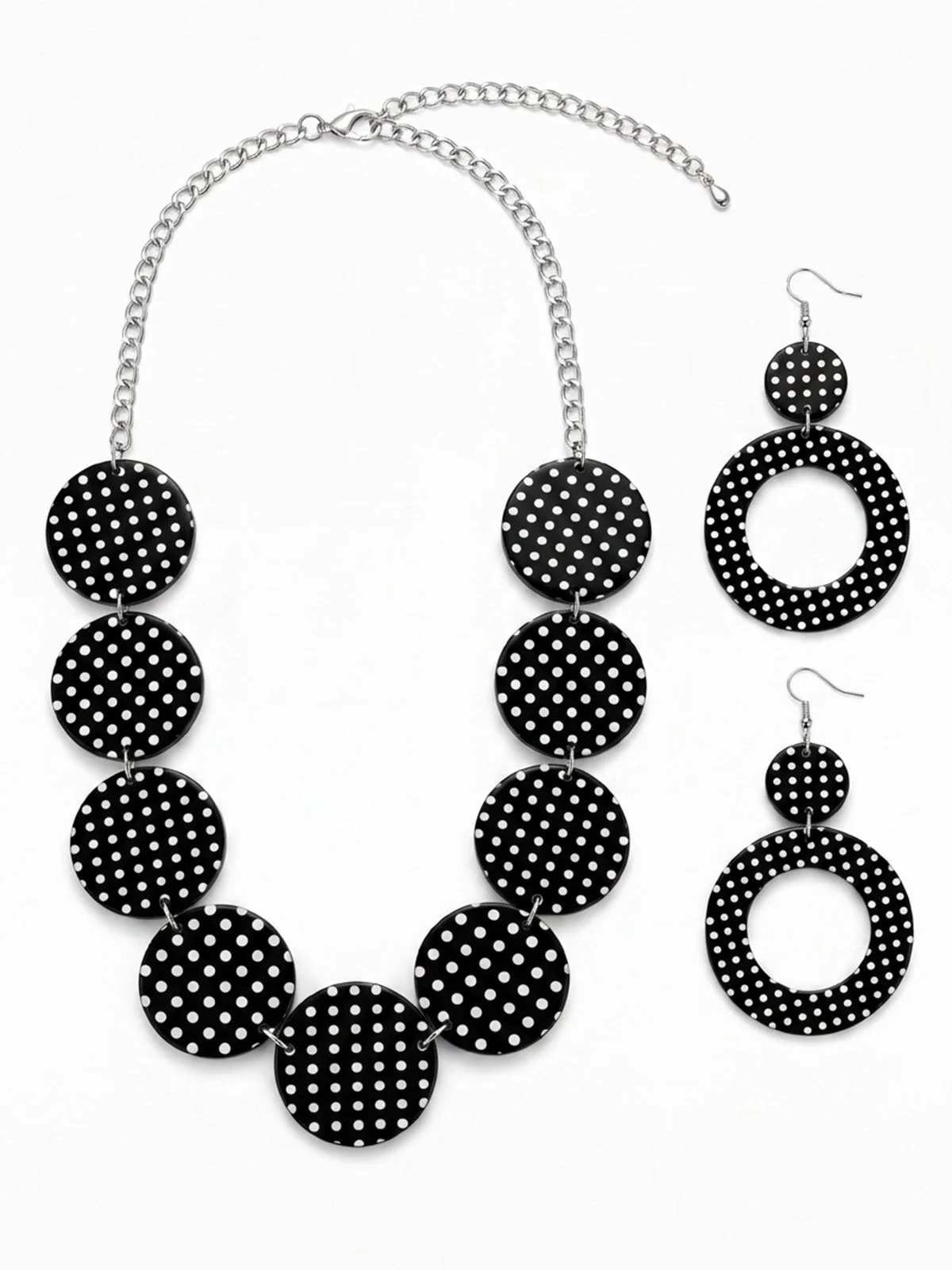 Boucles d'Oreilles et Collier à Pois Noir