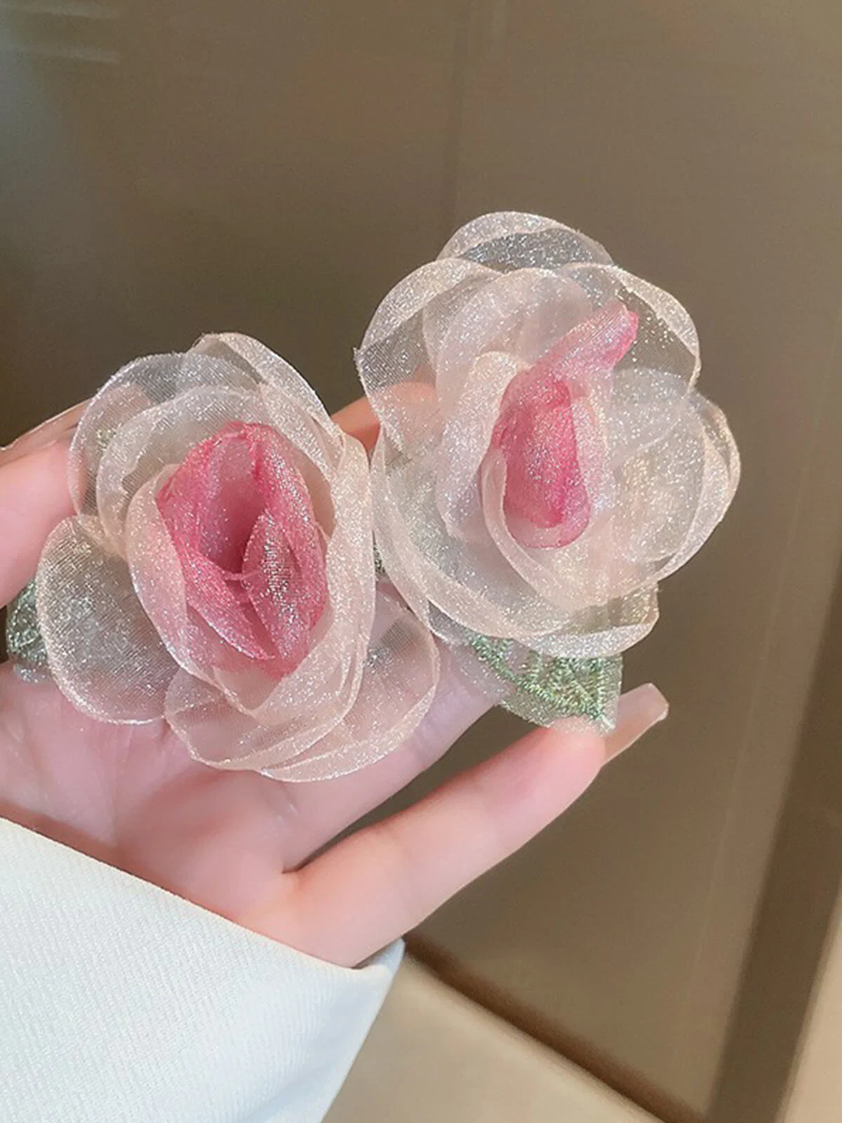 Boucles D'oreilles Fleur Dégradé Rose - Image 2