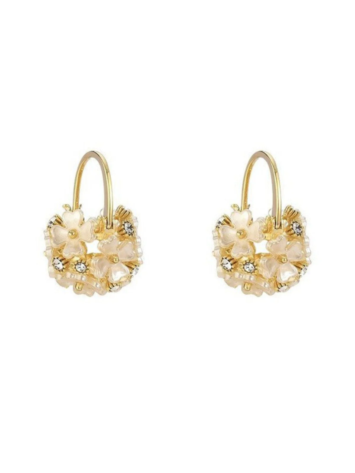 Boucles D'Oreilles Huggie Cristal Fleurs Blanc Mariage - Image 2