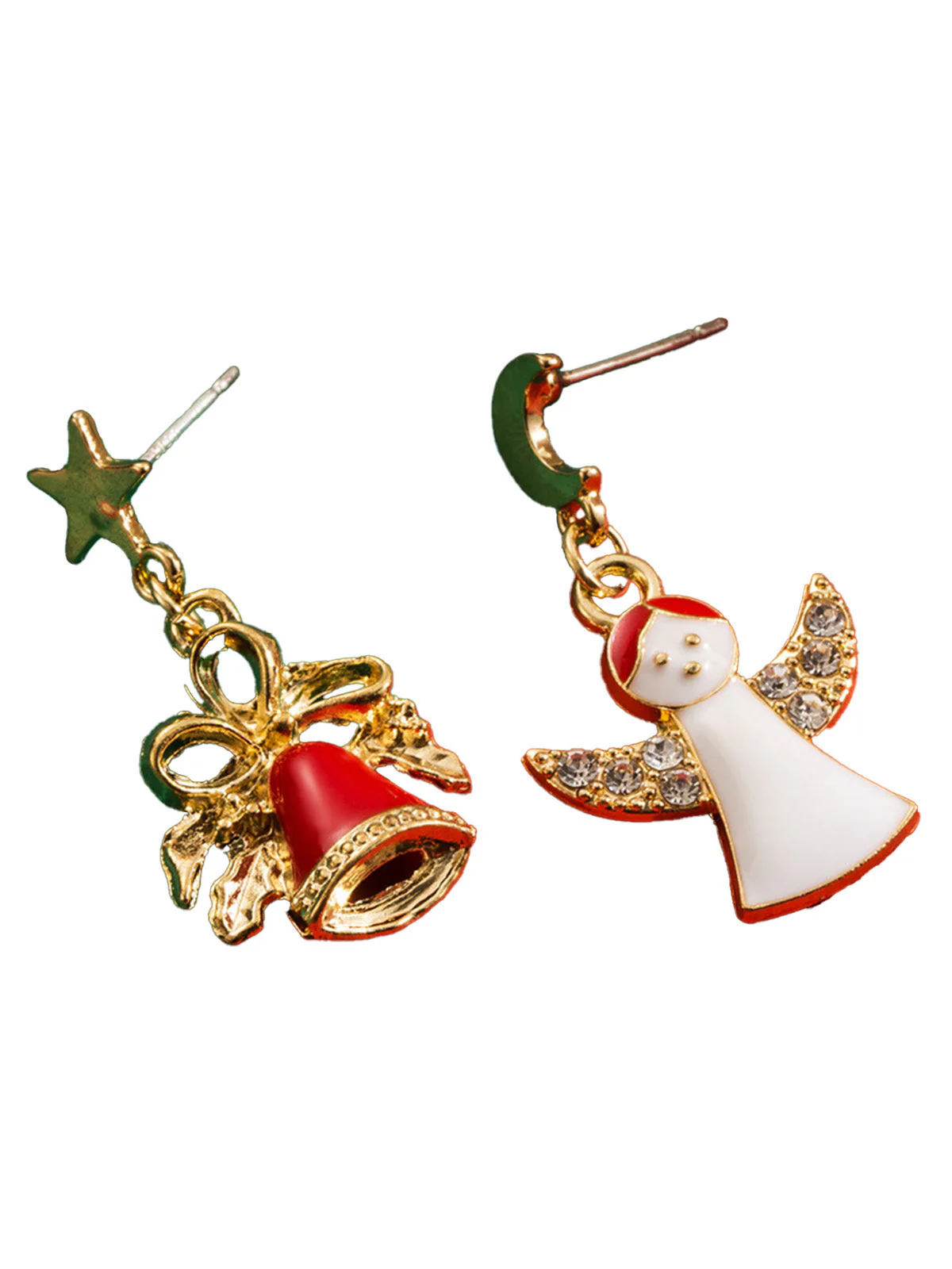 Boucles d'oreilles pendantes ange clochette de Noël flocon de neige - Image 2