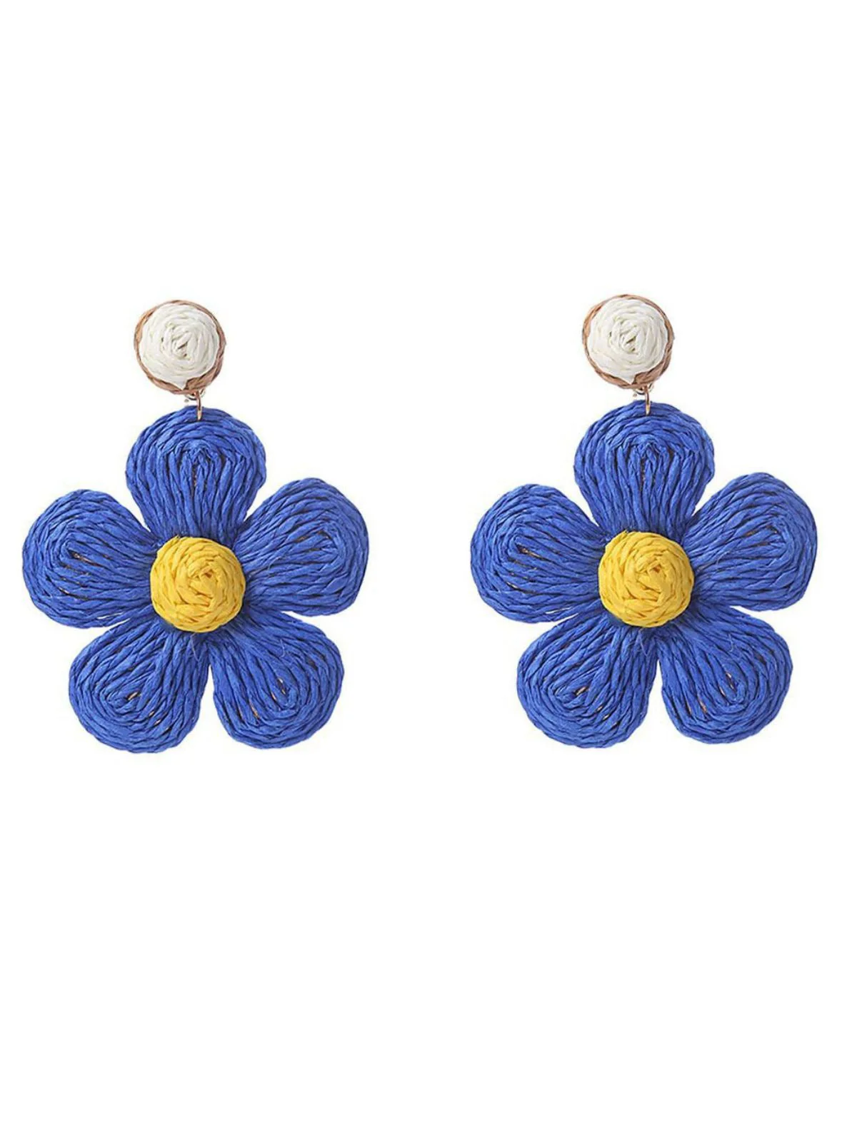 Boucles d'oreilles pendantes Boho Ruffia Strass Fleur - Image 4
