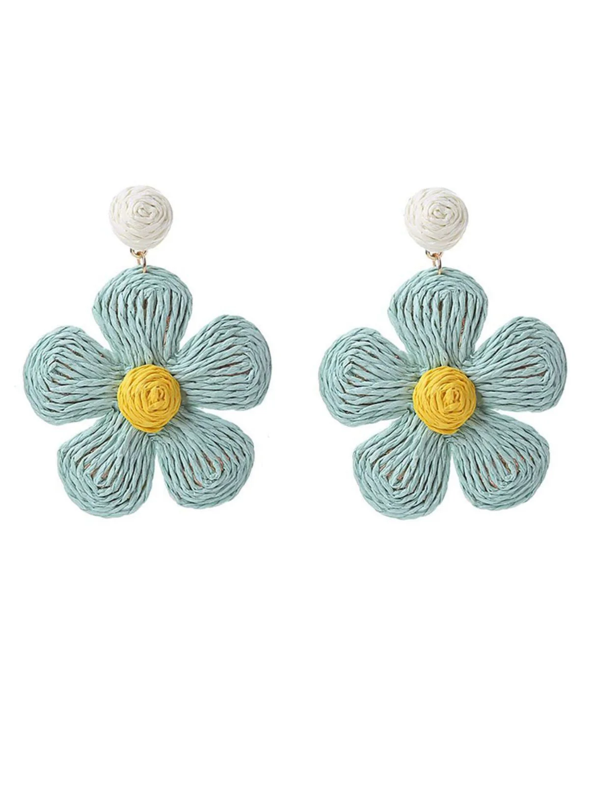 Boucles d'oreilles pendantes Boho Ruffia Strass Fleur - Image 5